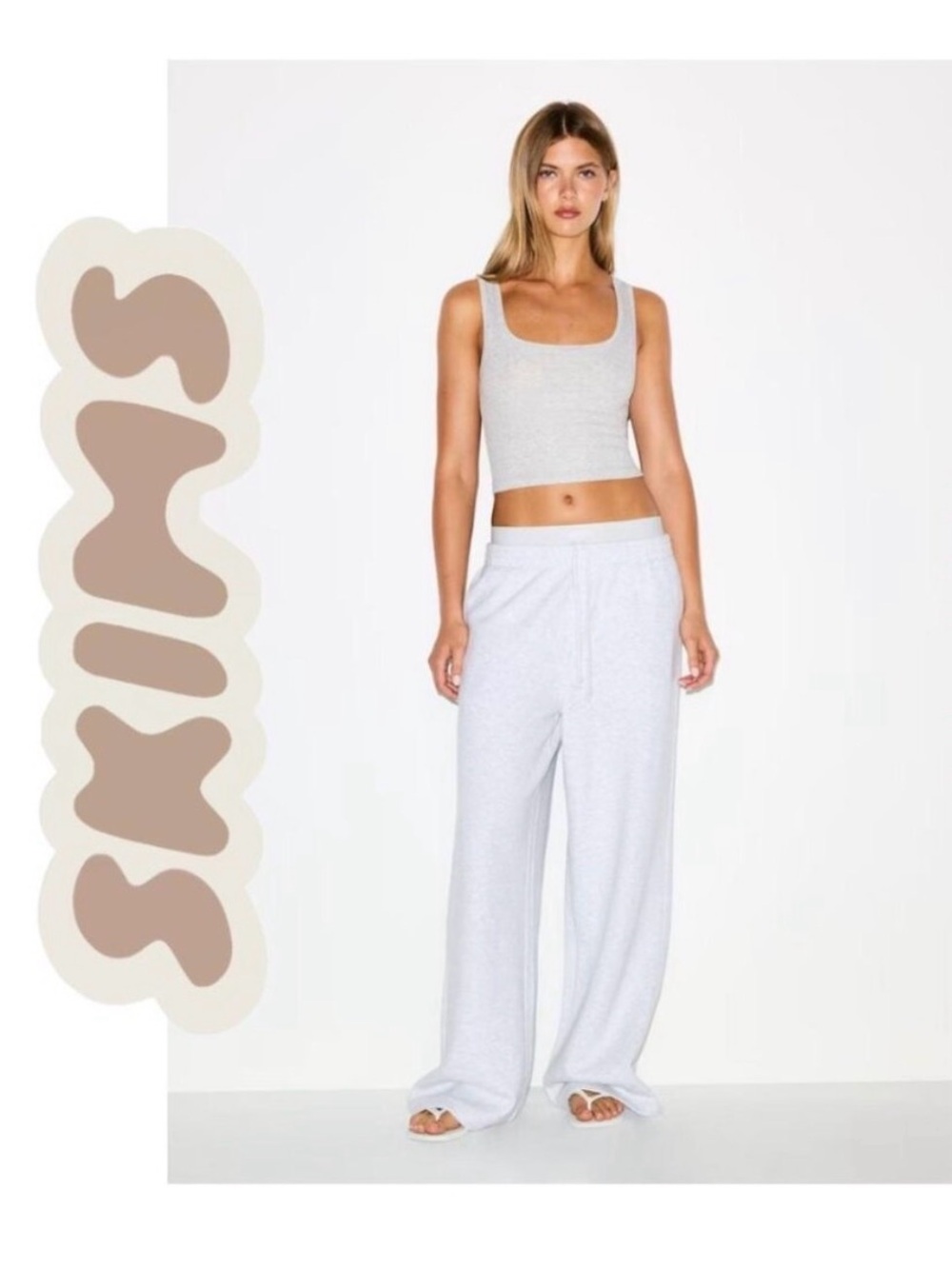 SKIMS Cotton Fleece Oversized Double Waistband Pant S Light Heather Grey O-375